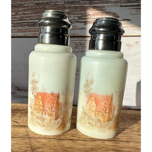 Antique Rare 1880's CF Monroe Mount Washington Salt& Pepper Shakers Screw on Lid - Picture 1 of 9